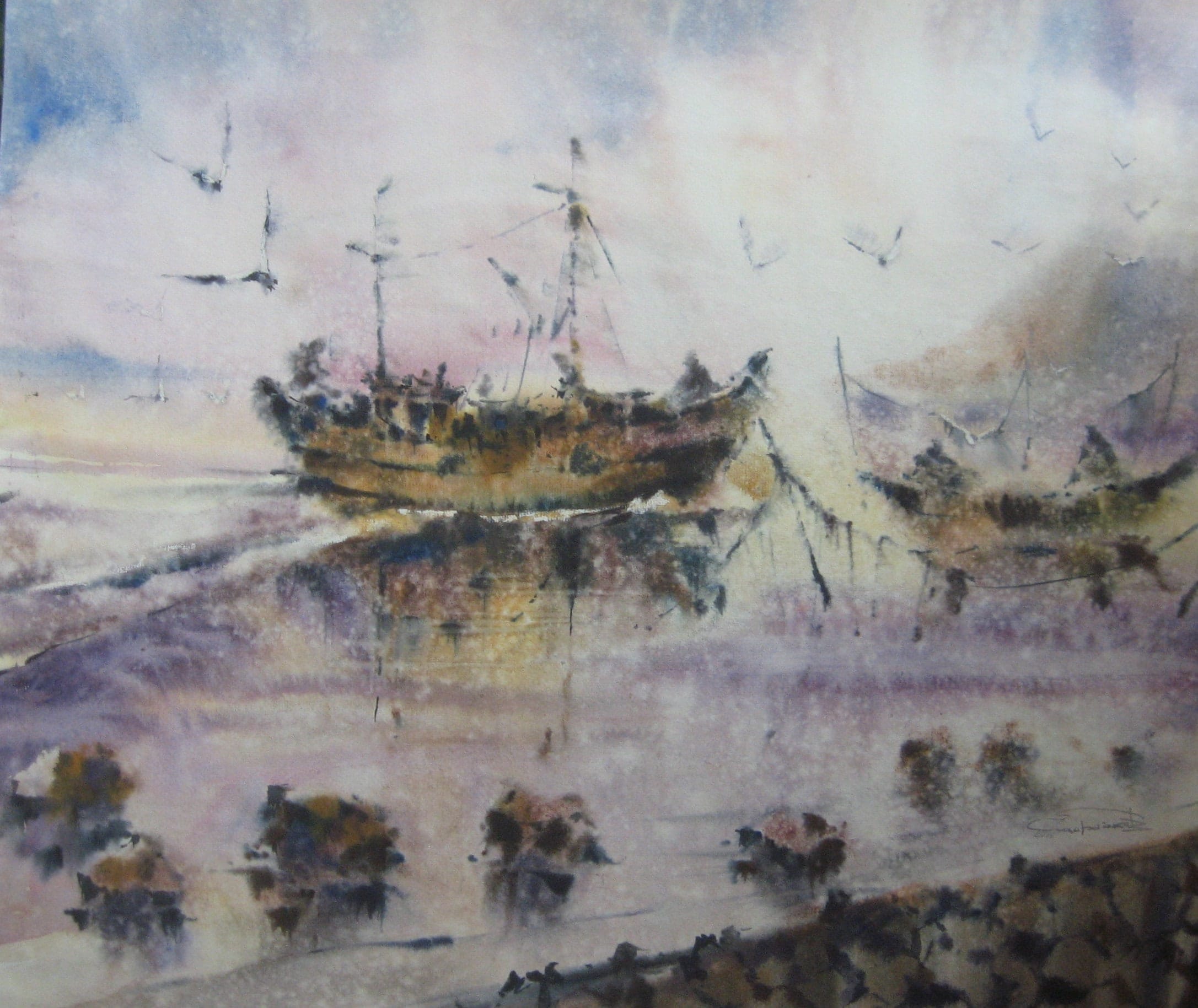 Ship — watercolour by Serhii Shcherbakov