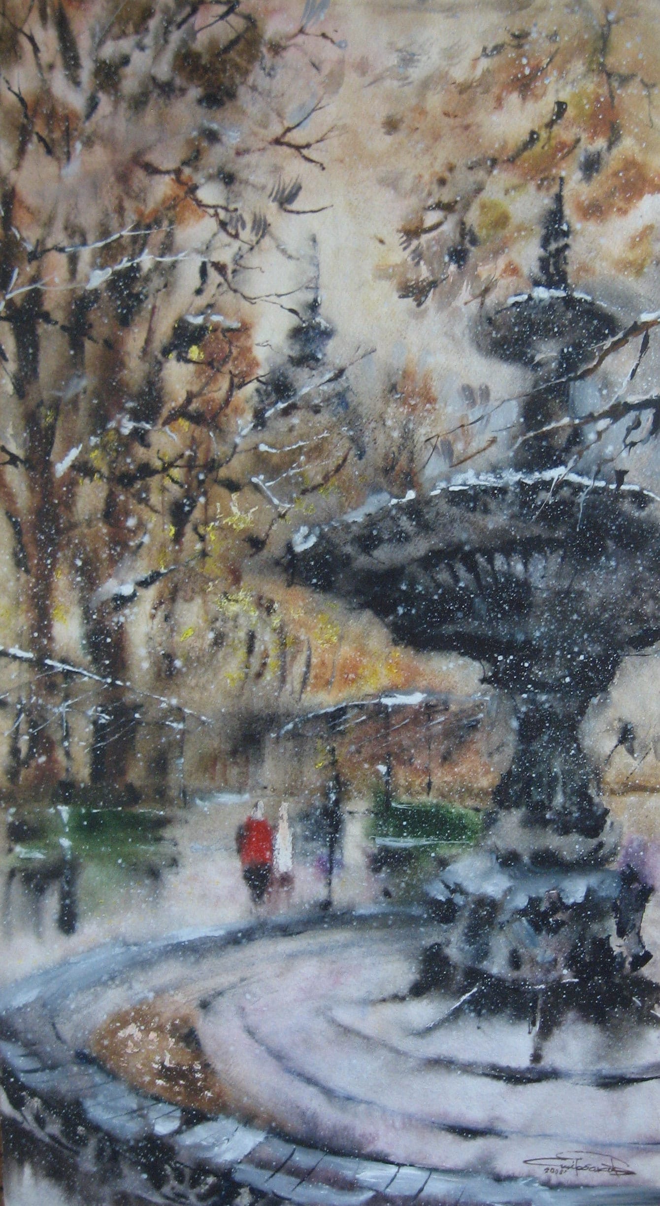 Winter Fountain — watercolour by Serhii Shcherbakov