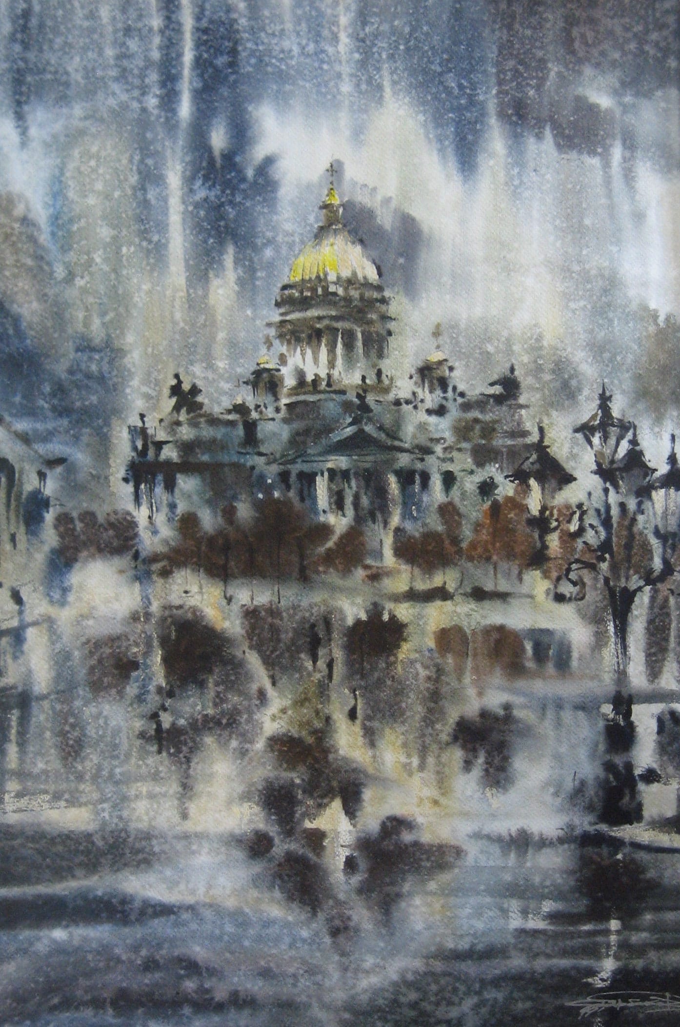 Rain in St. Petersburg — watercolour by Serhii Shcherbakov