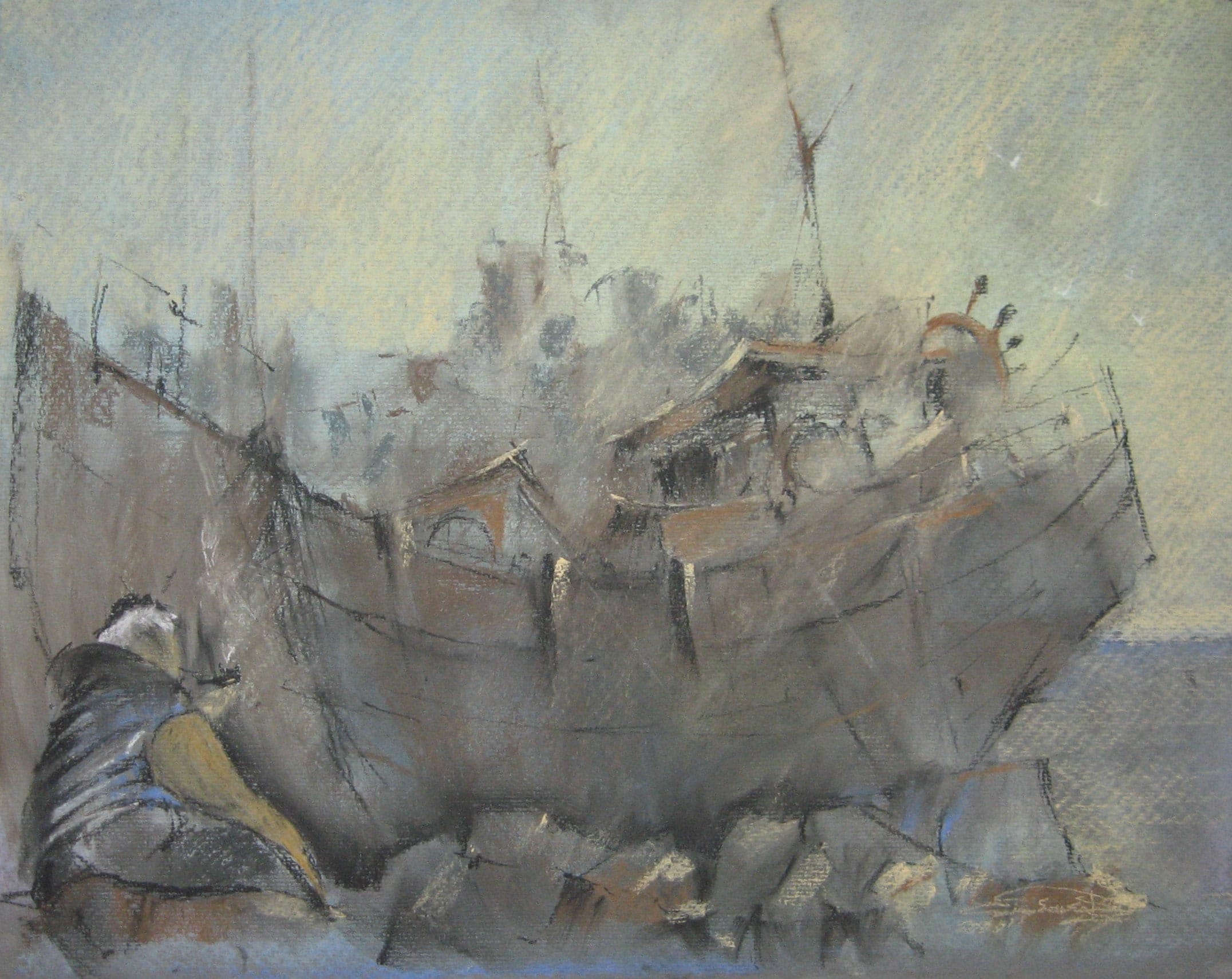 The Old Man and the Boat — watercolour by Serhii Shcherbakov