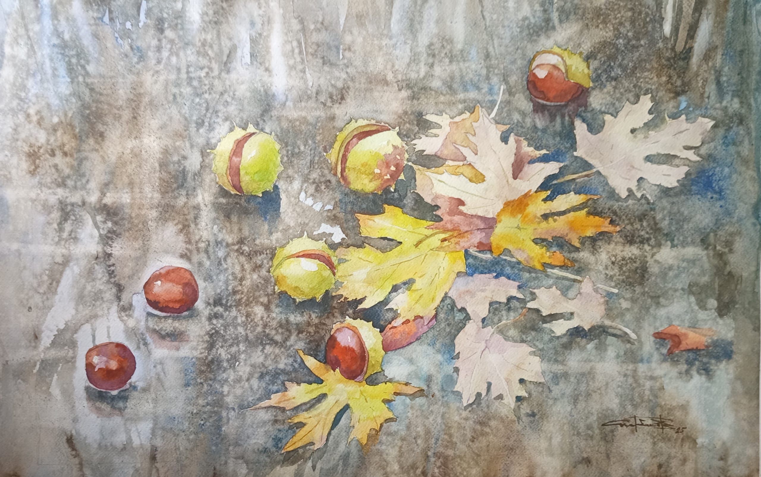 Autumn on the Asphalt No. 2 — watercolour by Serhii Shcherbakov