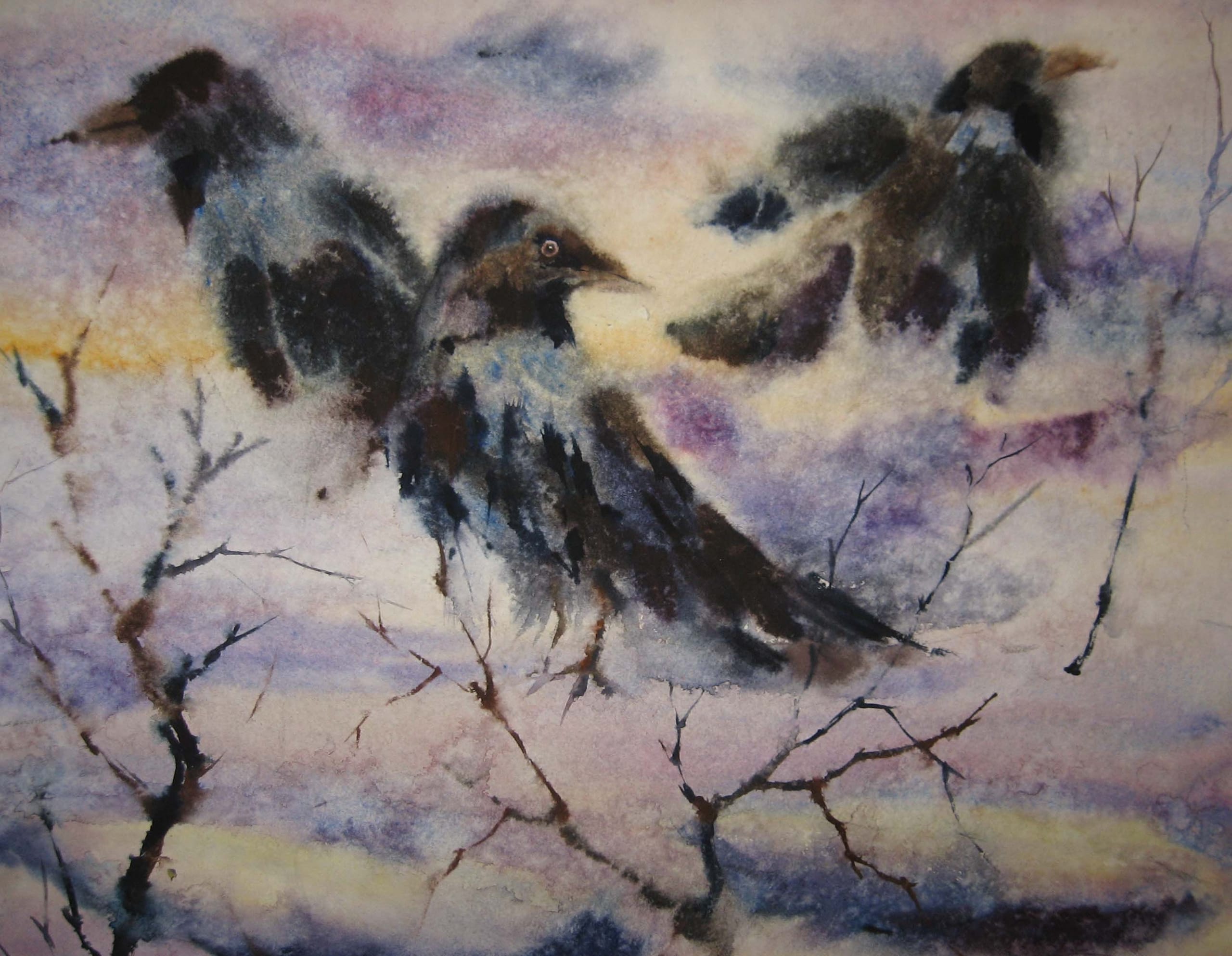 Crows — watercolour by Serhii Shcherbakov