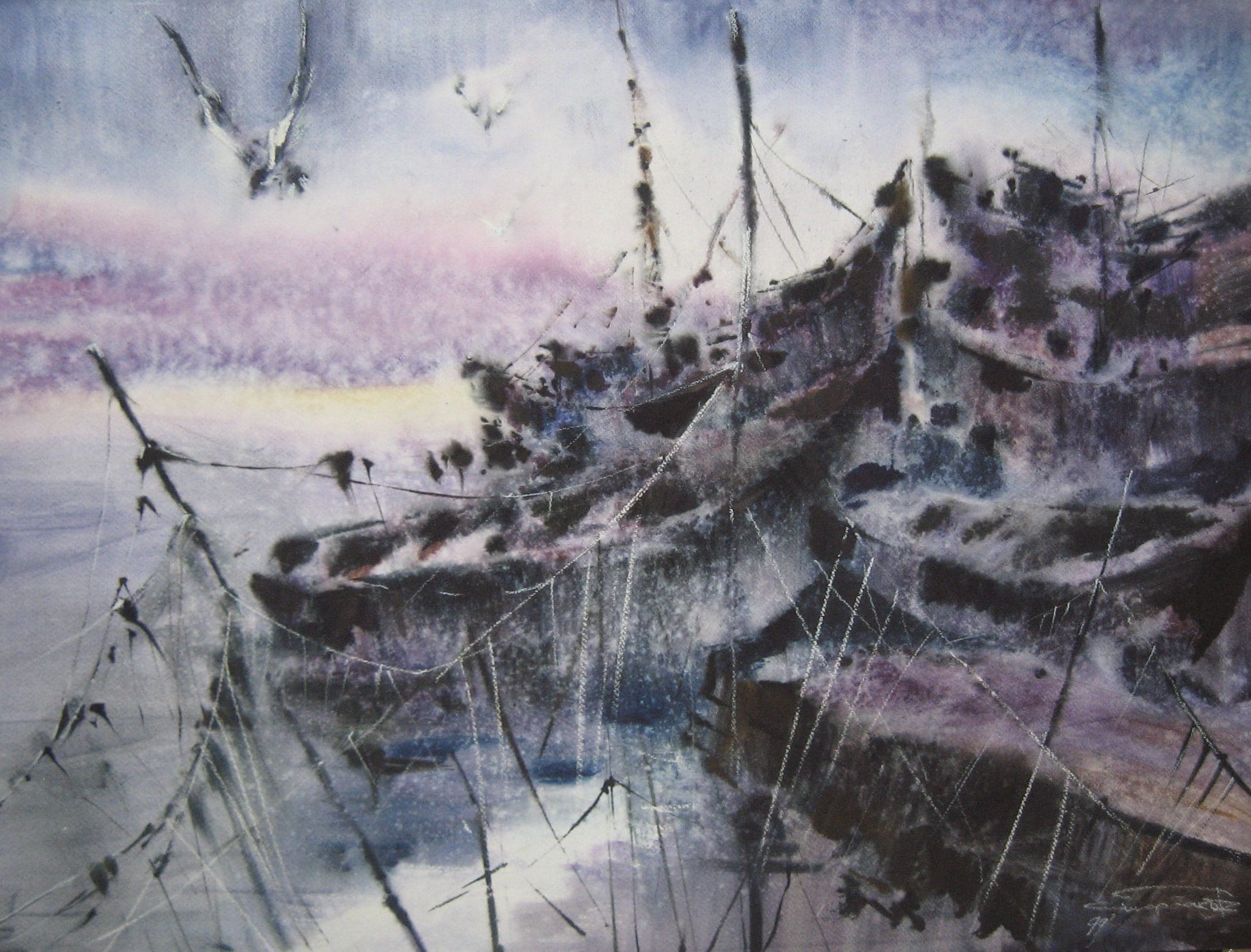 Tired Boats — watercolour by Serhii Shcherbakov