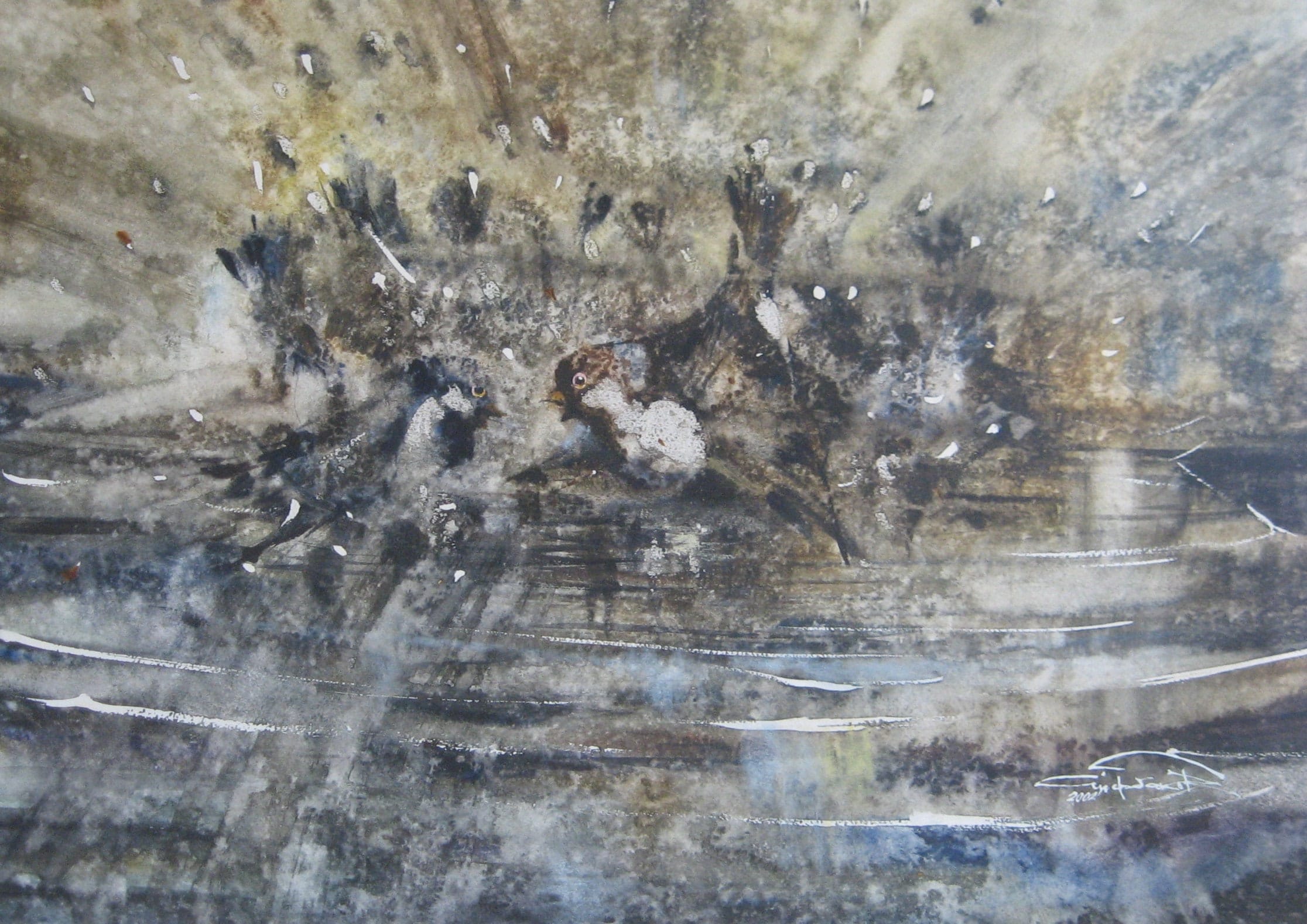 First Warmth (Sparrows) — watercolour by Serhii Shcherbakov
