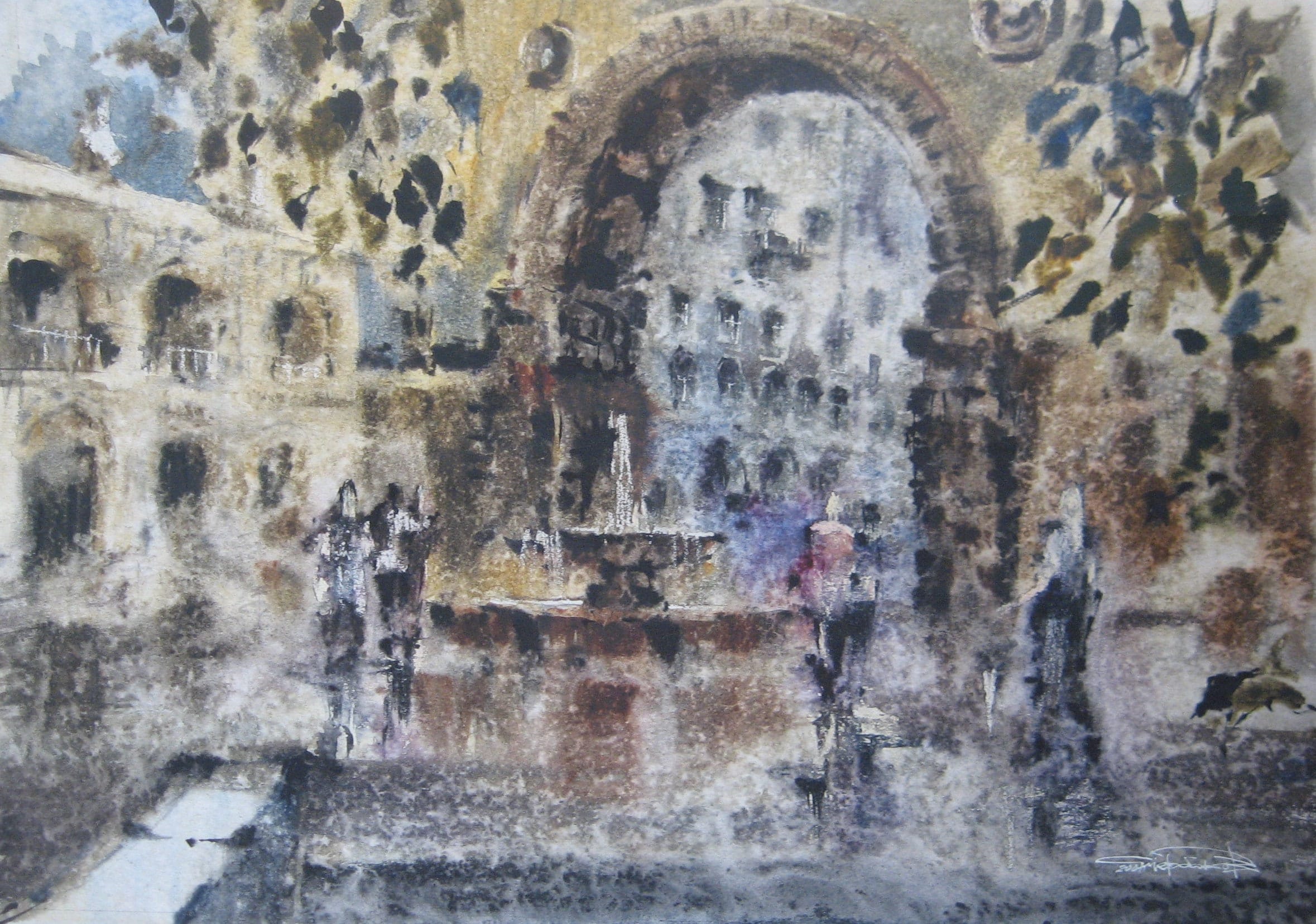 Walk in the Rain — watercolour by Serhii Shcherbakov