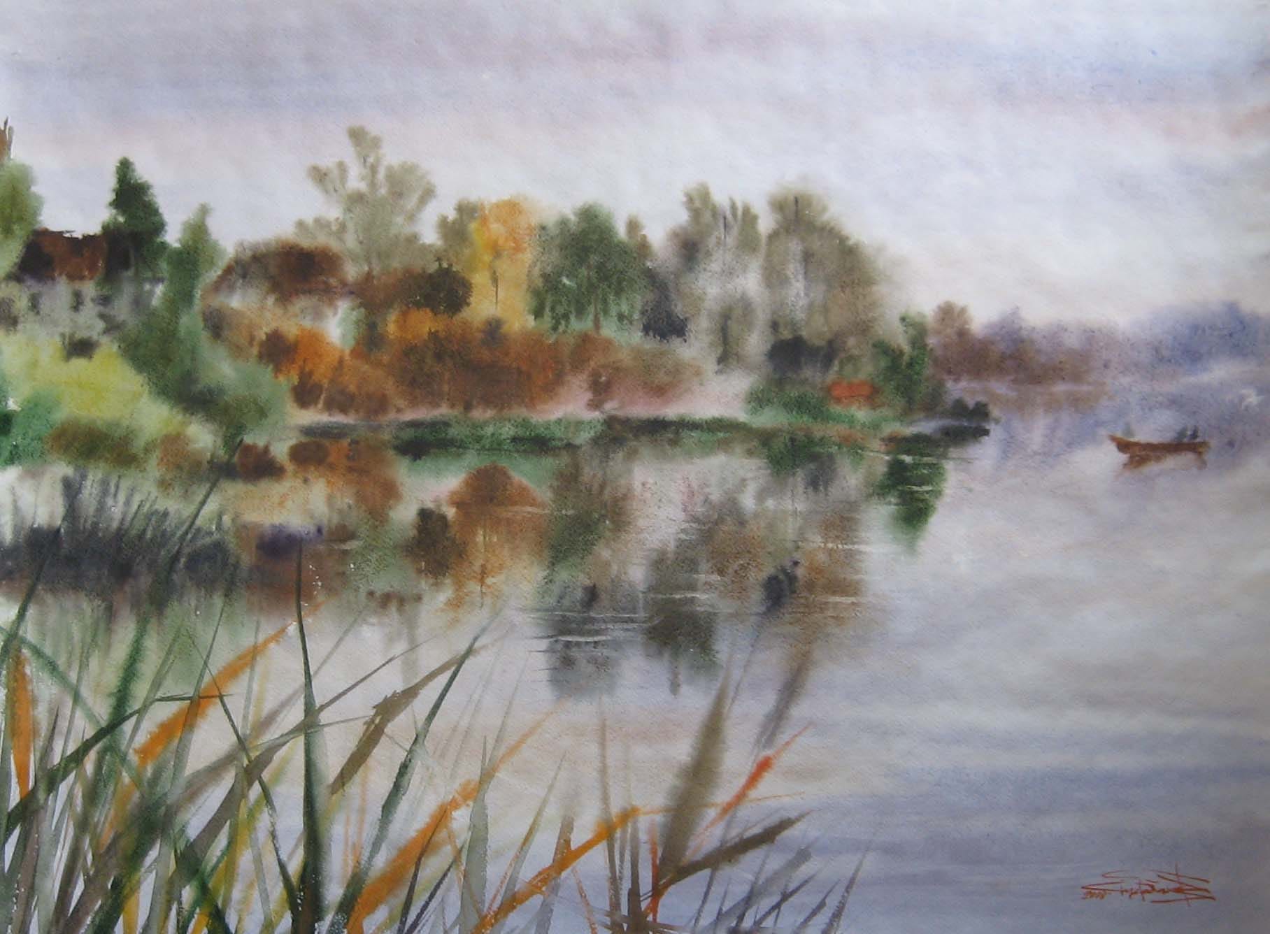 Autumn Cottages — watercolour by Serhii Shcherbakov