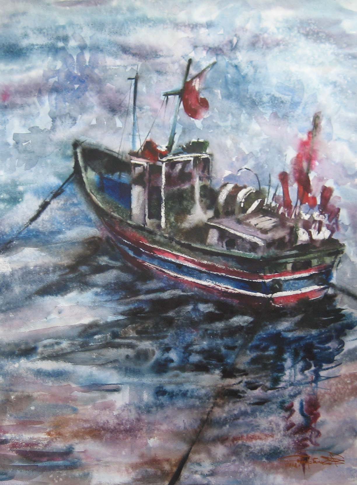 The Longboat — watercolour by Serhii Shcherbakov