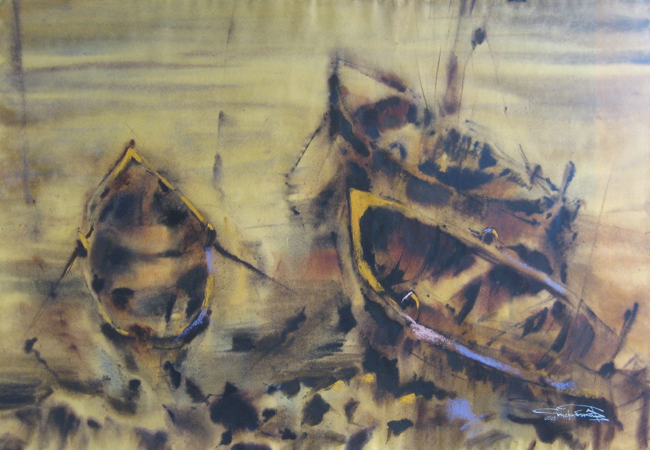 Boats by the Shore — watercolour by Serhii Shcherbakov