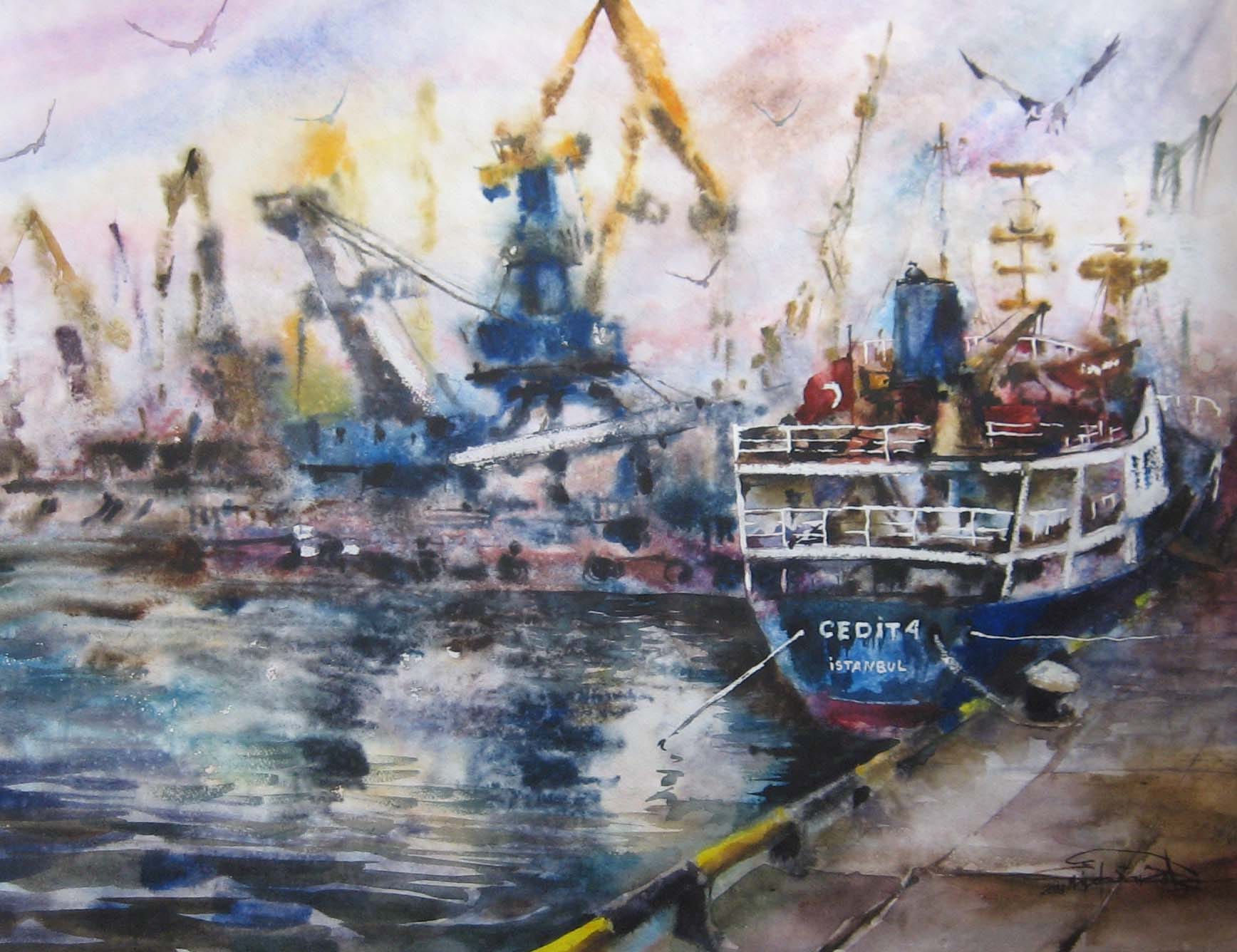 The Port — watercolour by Serhii Shcherbakov